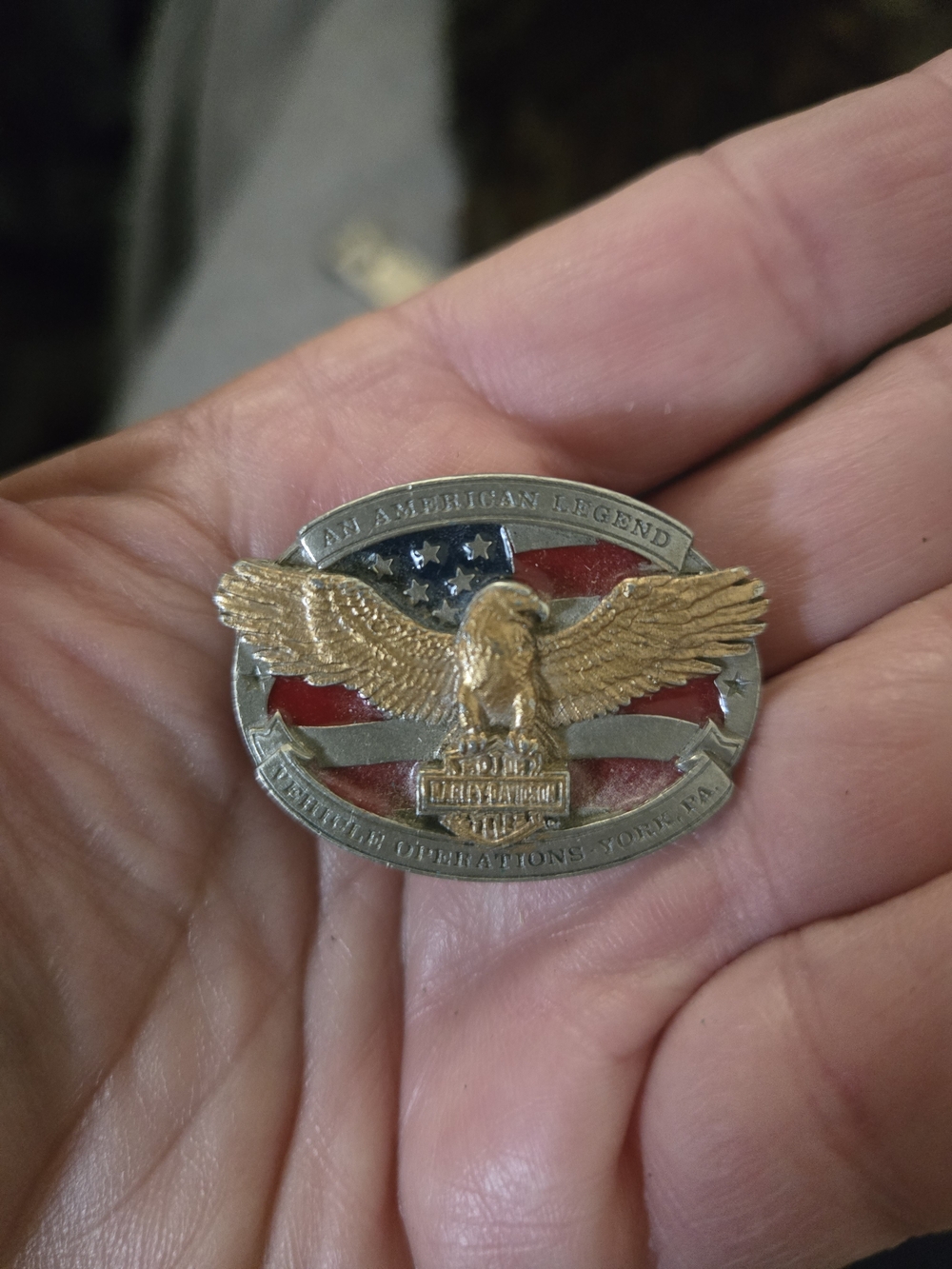 Harley-Davidson Gold Eagle Over American Flag Pin